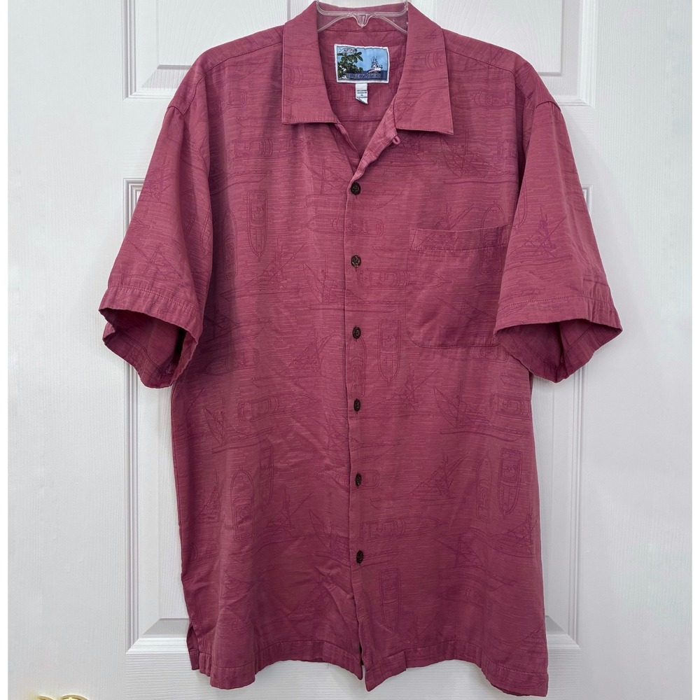 AFTCO Bluewater camp shirt Men's XL Textured boat print Button up FLAW Fishing